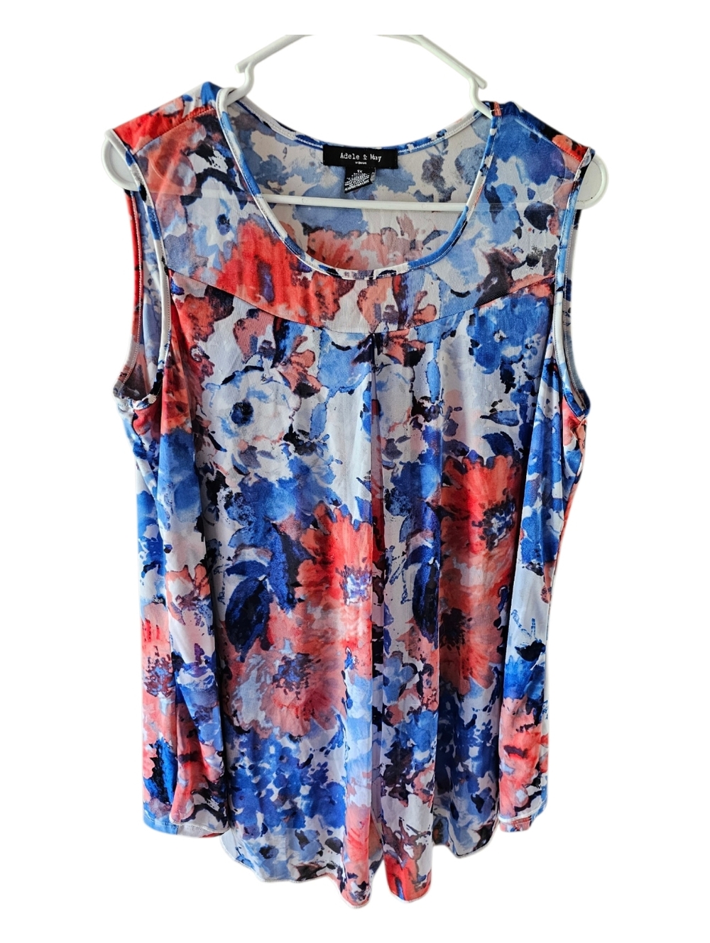 Adele & May Floral Sleeveless Blouse Sheer Overlay Top Size 1x